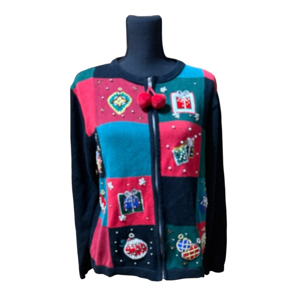 Vintage Basic Editions Holiday Ugly Christmas Sweater Cardigan.